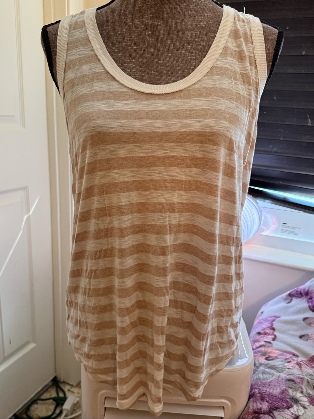 Michael Stars Beige & White Striped Scoop Tank